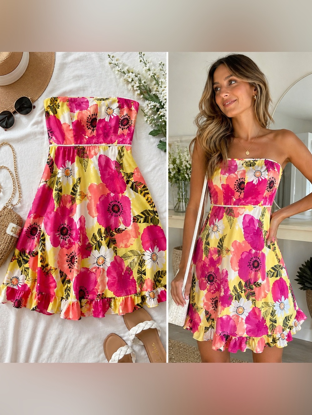 Nell Couture Strapless Floral Sundress Size 0 Bright Tropical Hem Fit & Flare